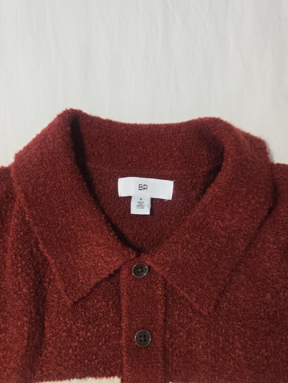 BP Men's Burgundy and Cream Striped Polo Sweater - Picture 2 of 2